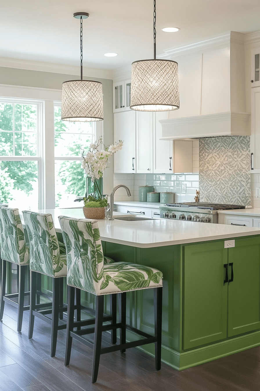 green and white kitchen