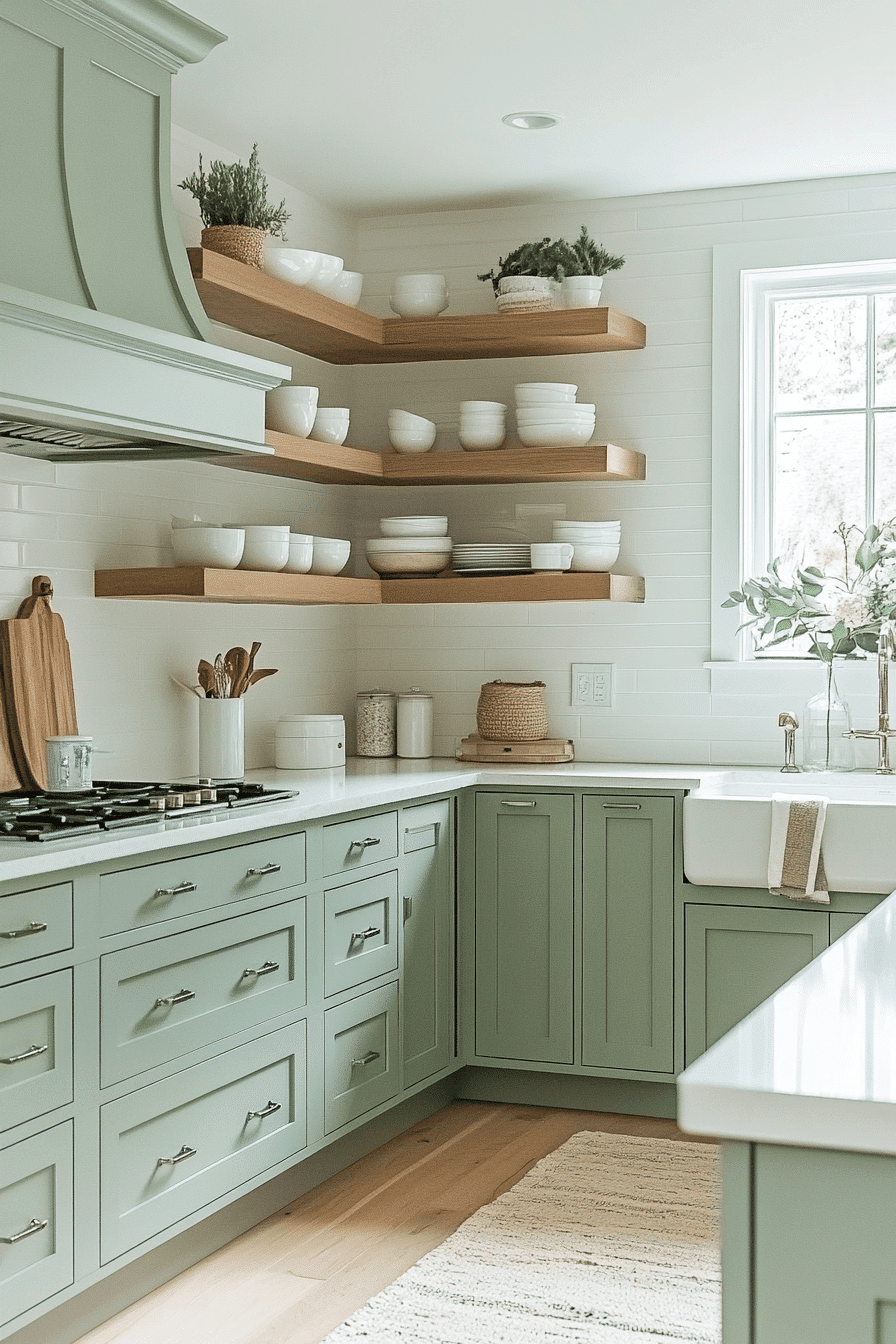 green and white kitchen