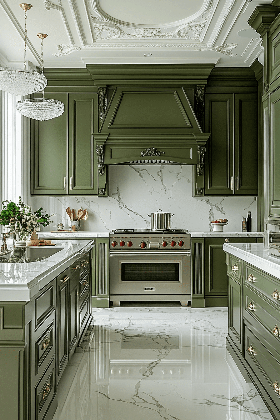 green and white kitchen