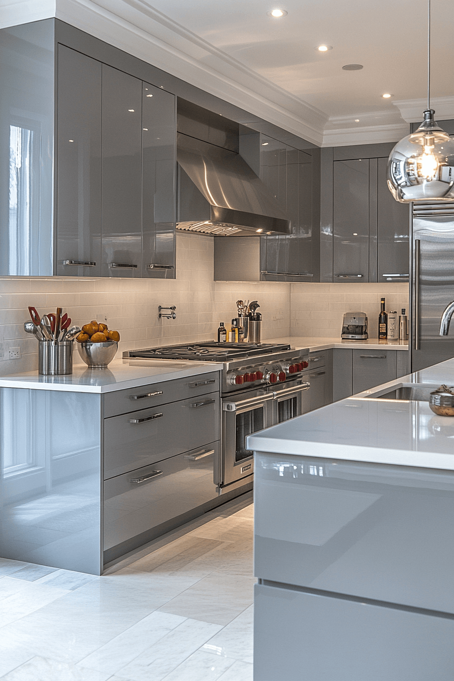 grey and white kitchen