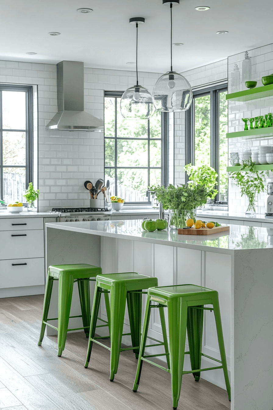 green and white kitchen