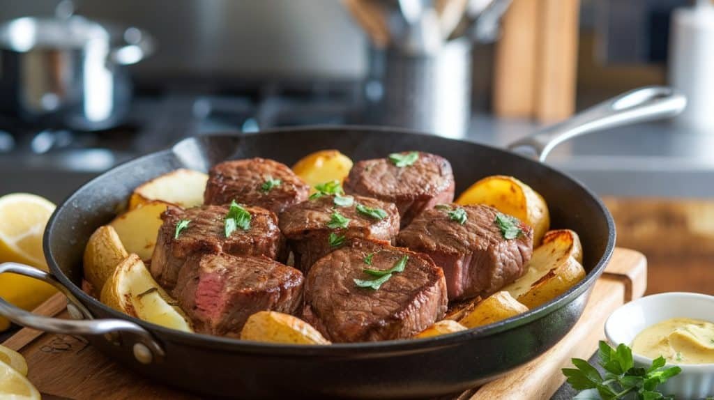 Garlic Butter Steak Bites with Potatoes