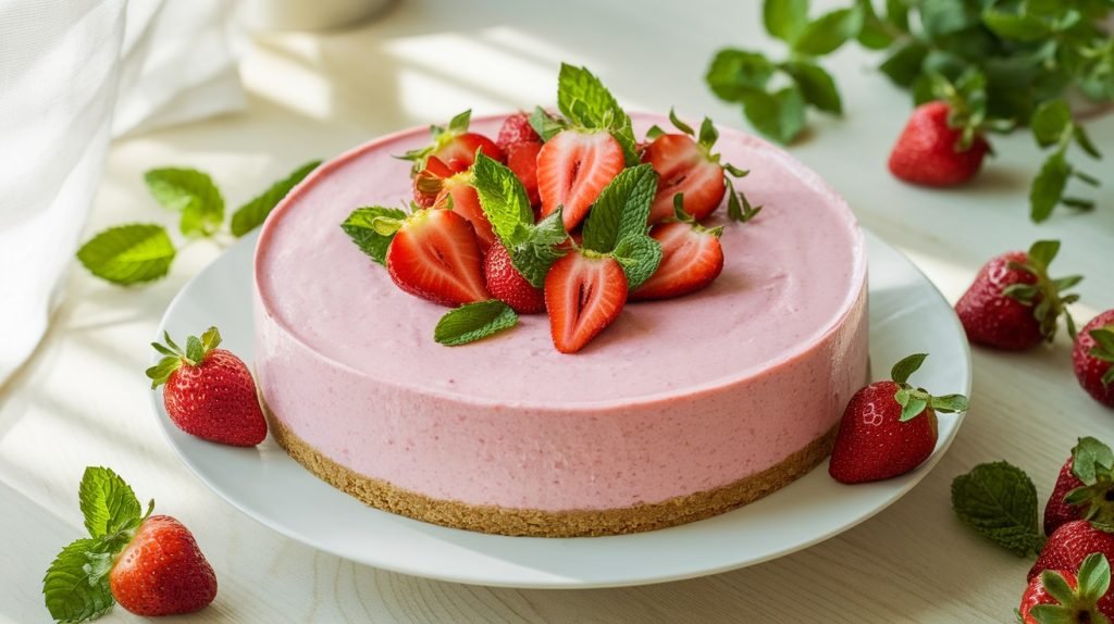 No-Bake Strawberry Mint Cheesecake