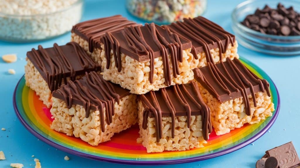 Chocolate Drizzled Peanut Butter Rice Krispie Treats