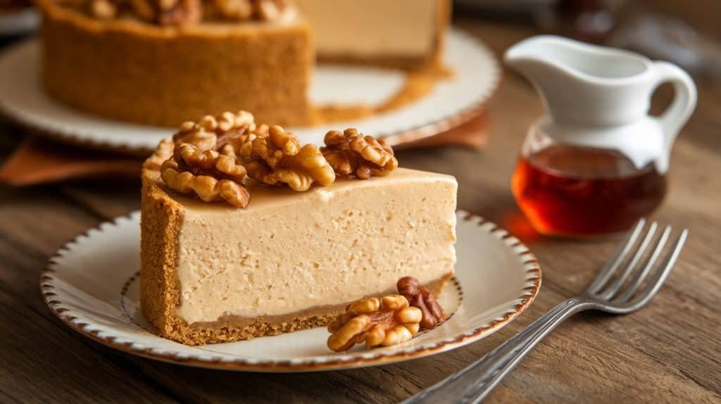 No-Bake Maple Cheesecake with Candied Walnuts