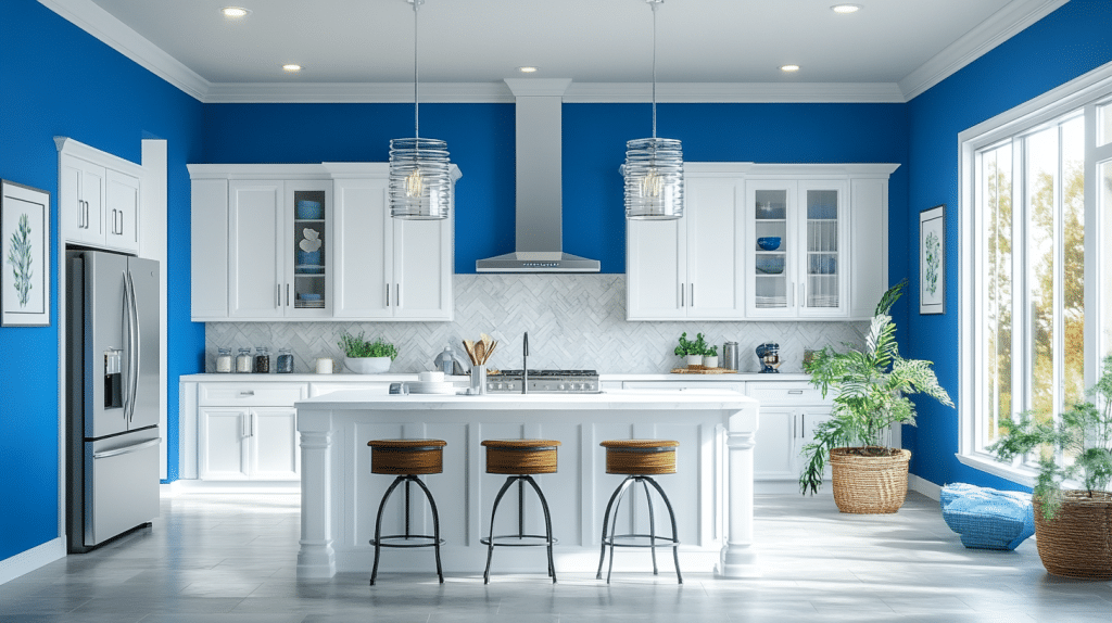 blue and white kitchen