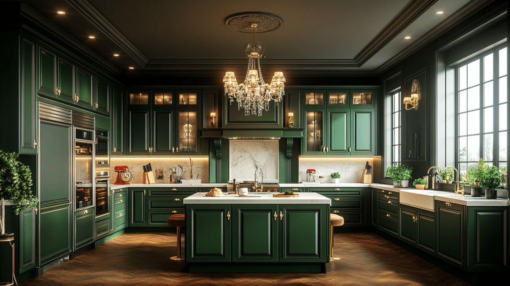 green and white kitchen