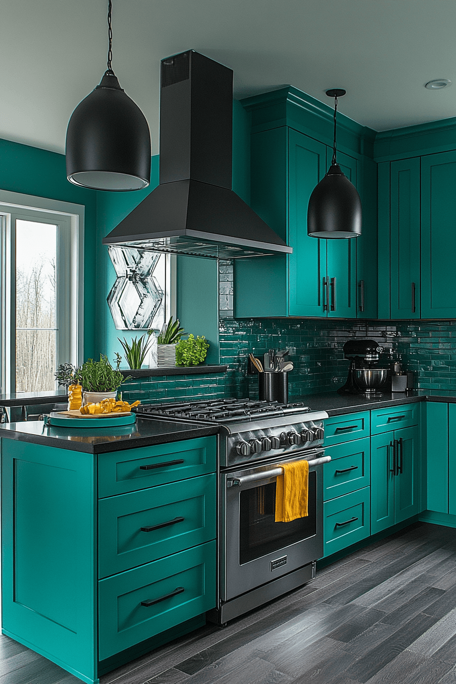 dark green kitchen cabinets