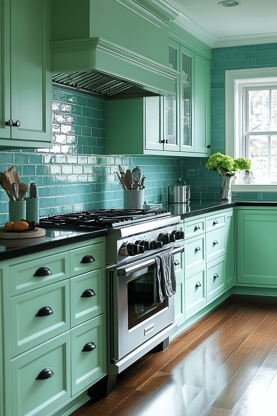 dark green kitchen cabinets