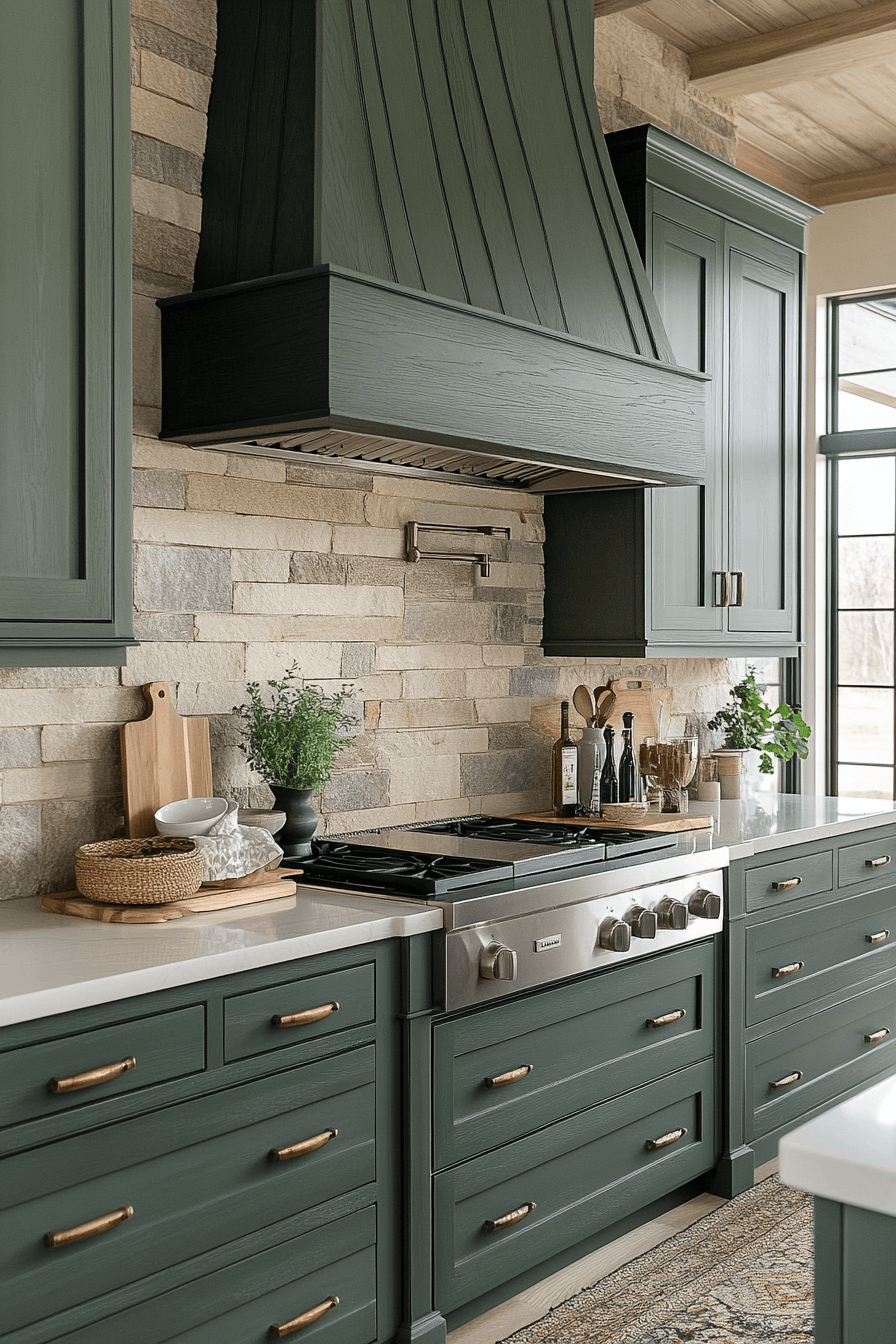 dark green kitchen cabinets