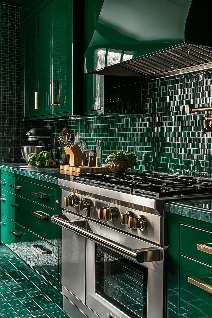 dark green kitchen cabinets