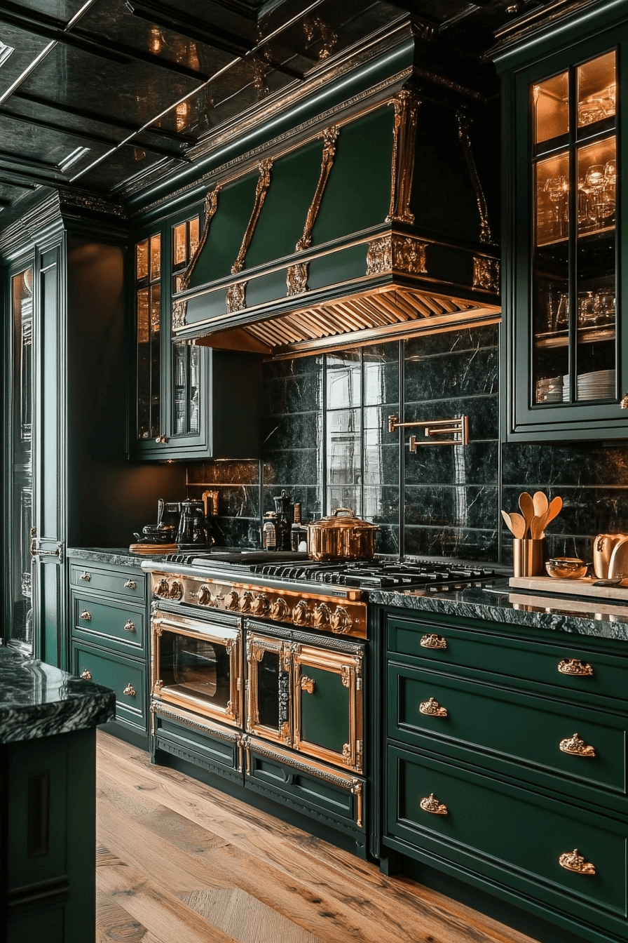 dark green kitchen cabinets