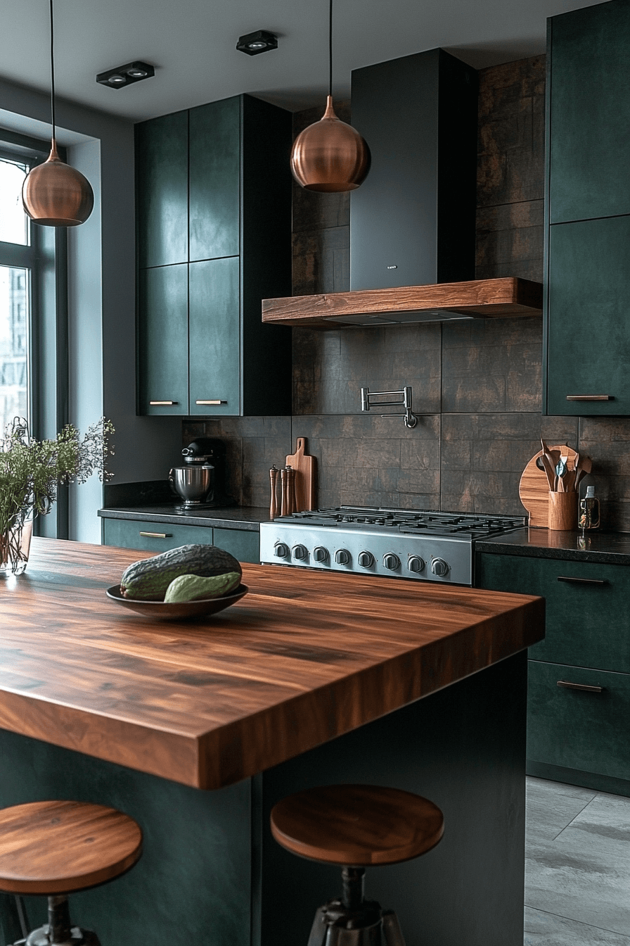 dark green kitchen cabinets