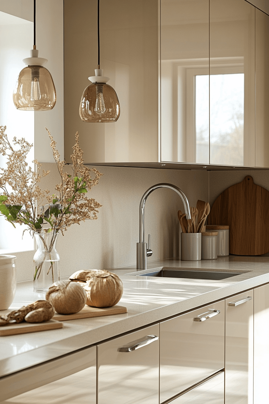 beige kitchen cabinets