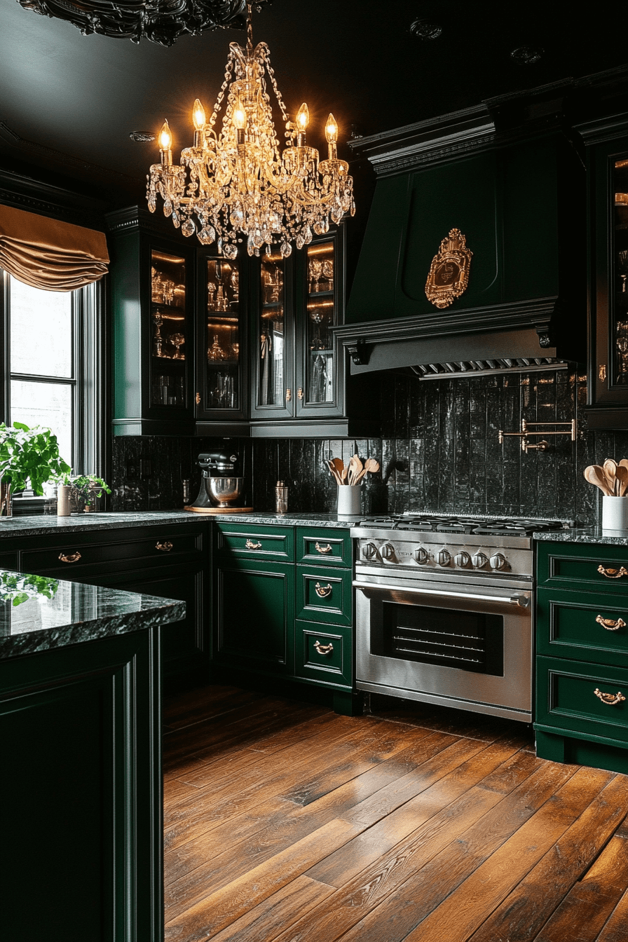dark green kitchen cabinets