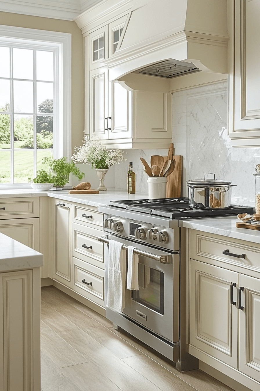 beige kitchen cabinets