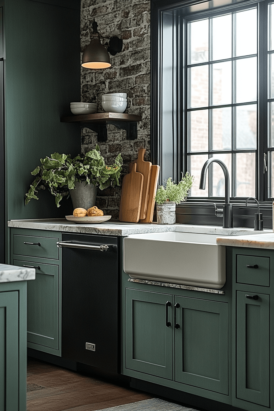 dark green kitchen cabinets