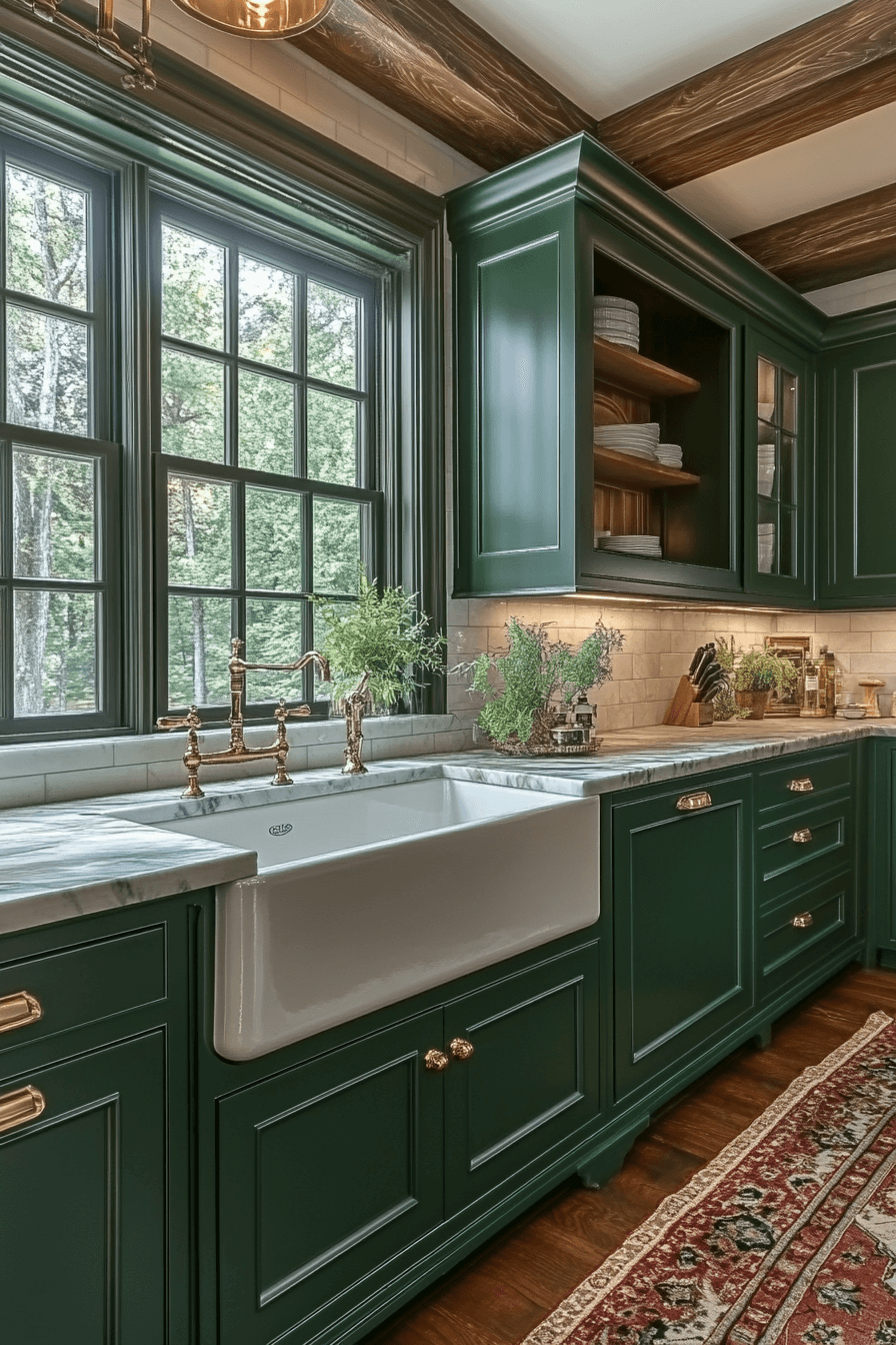 dark green kitchen cabinets