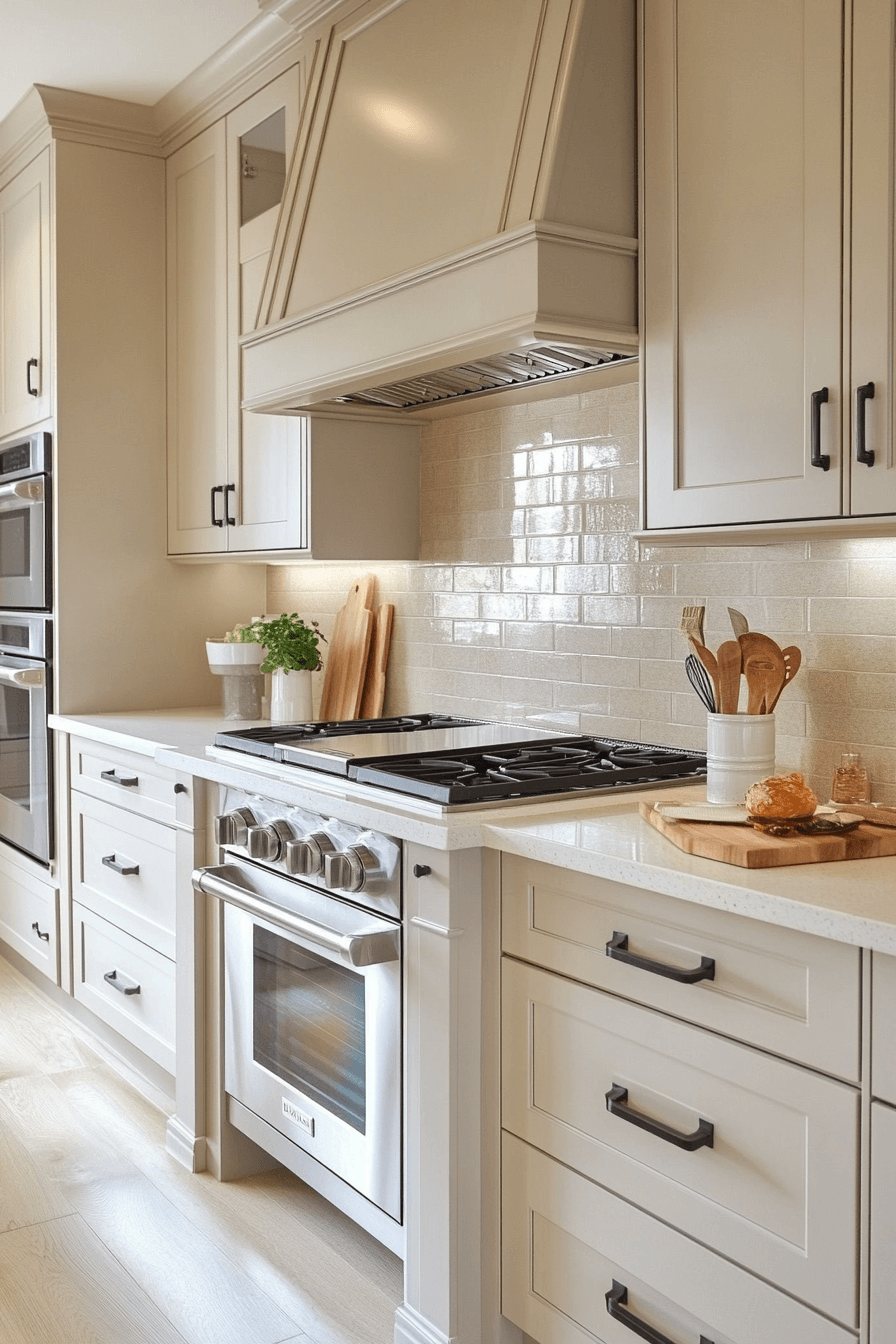 beige kitchen cabinets