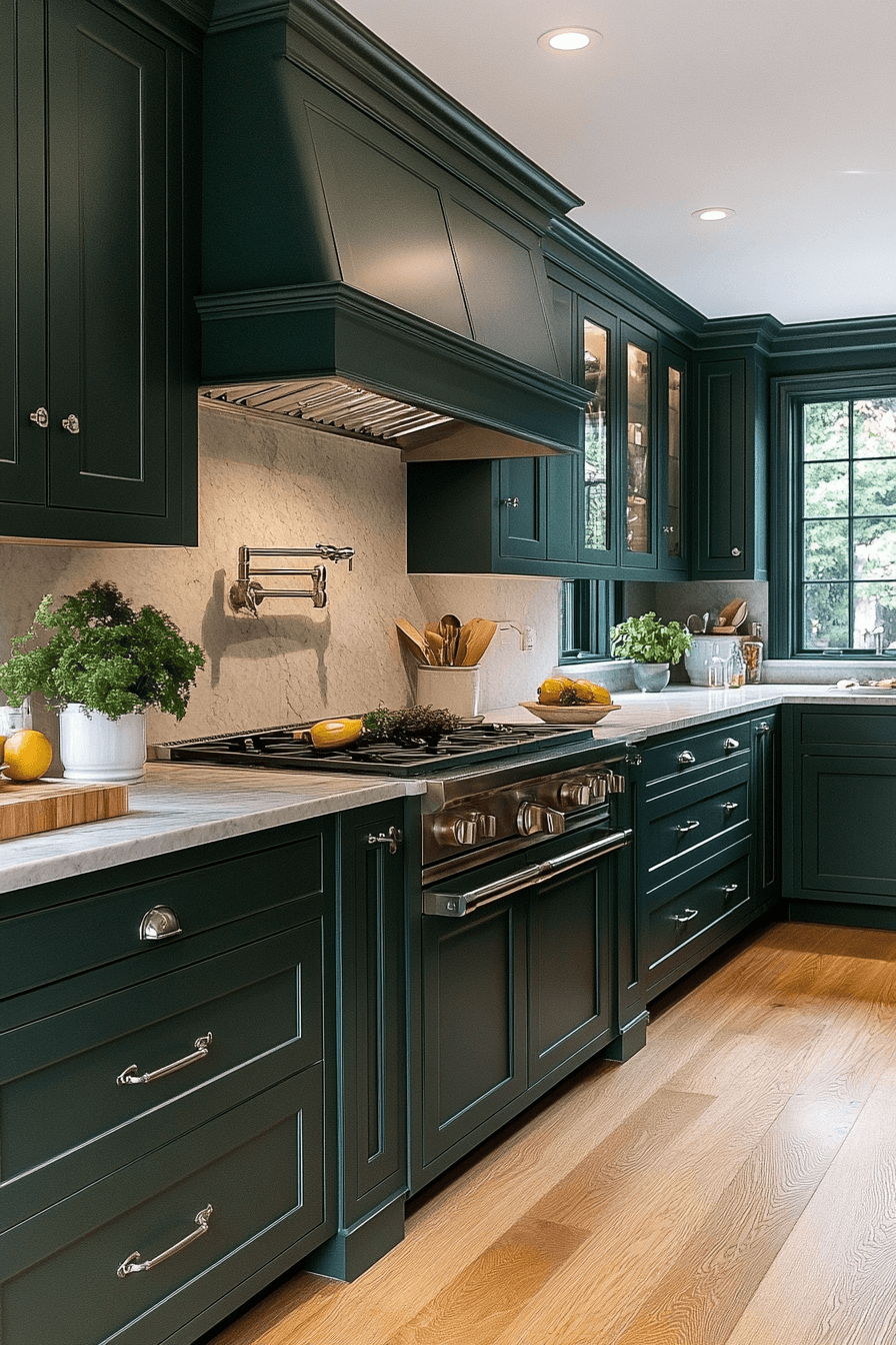dark green kitchen cabinets