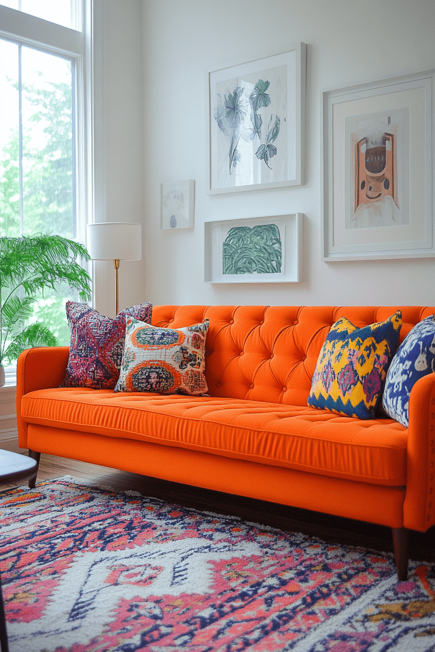 orange couch living room