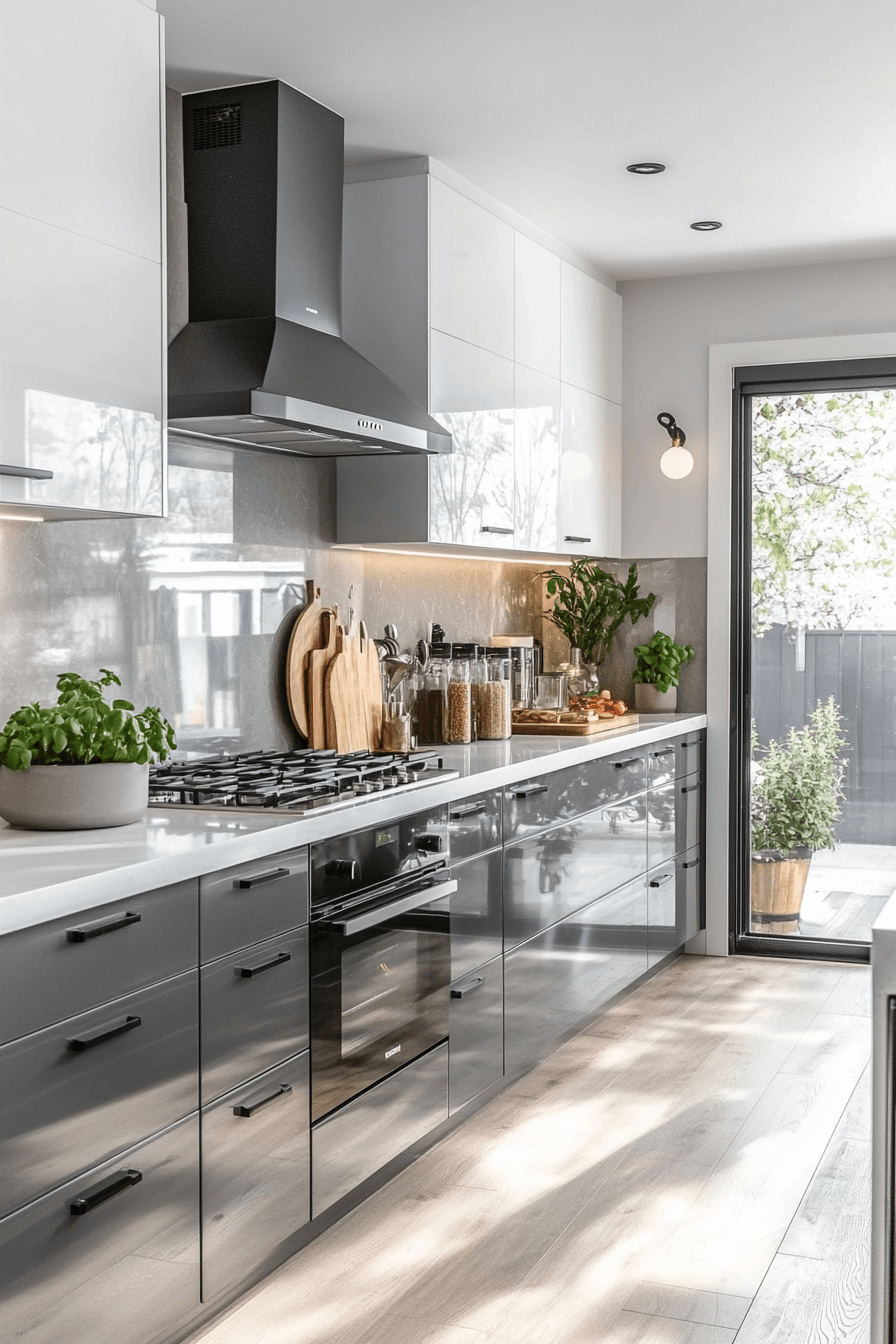 grey and white kitchen cabinets
