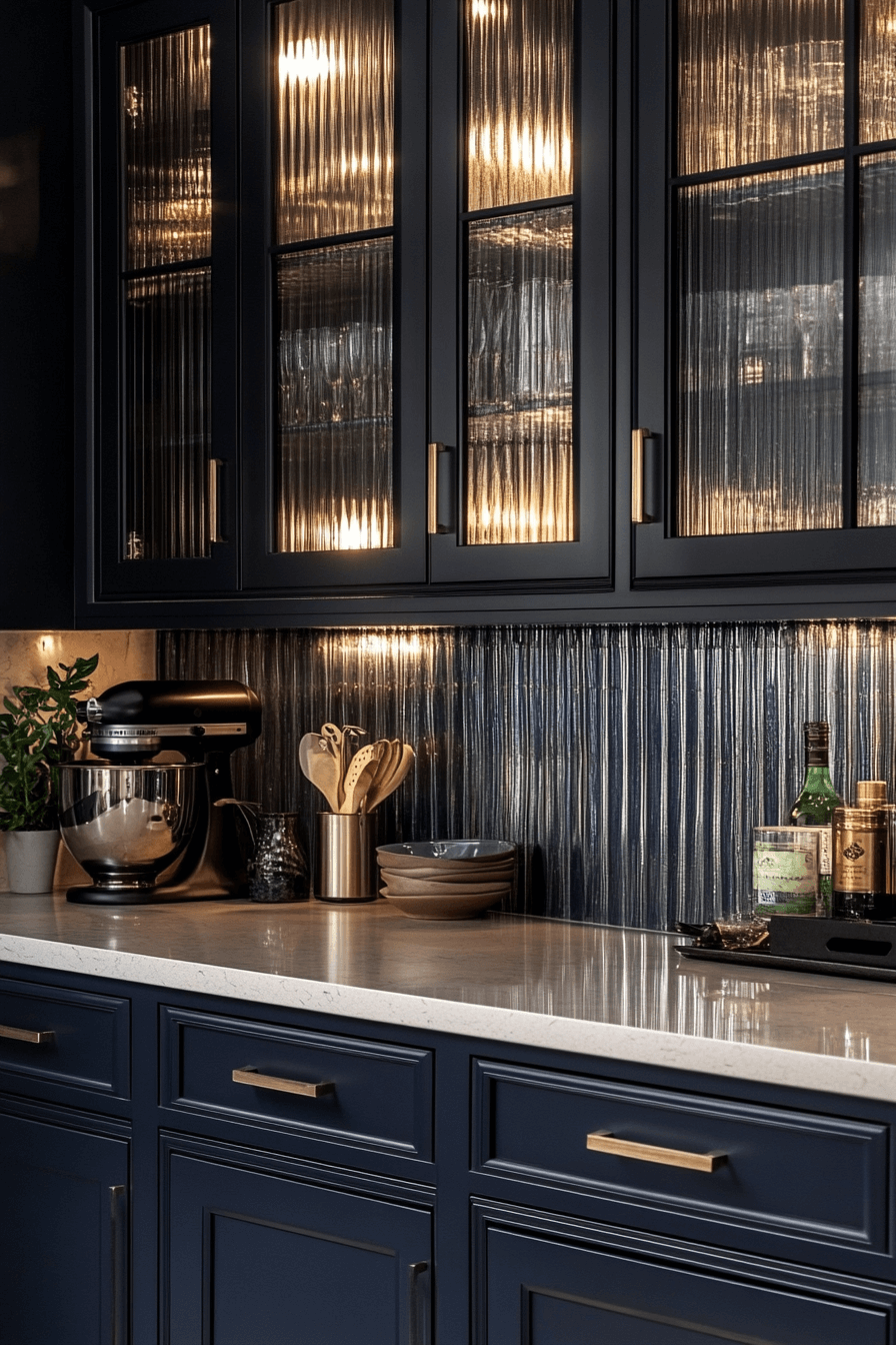 fluted glass kitchen cabinets