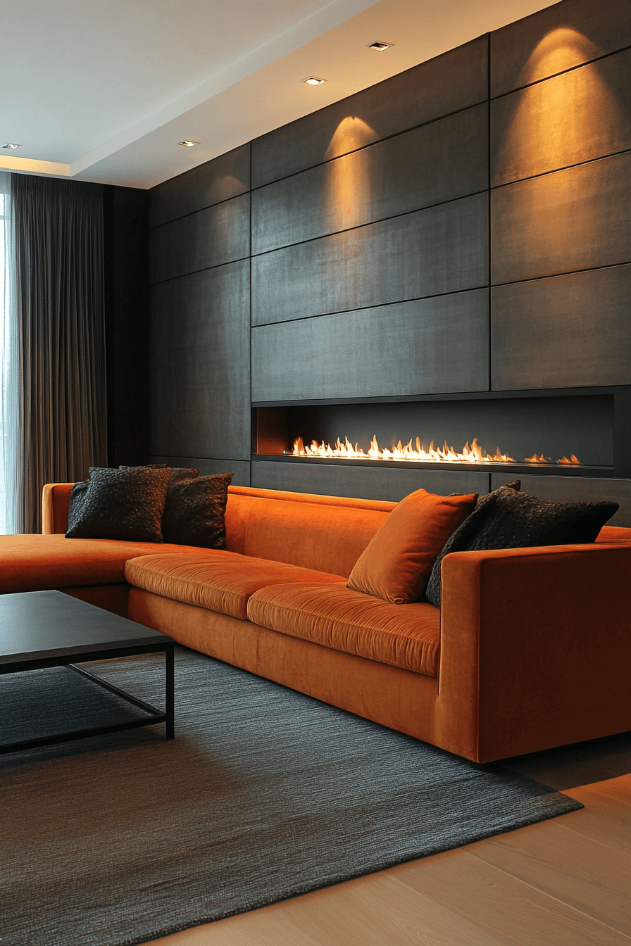 orange couch living room