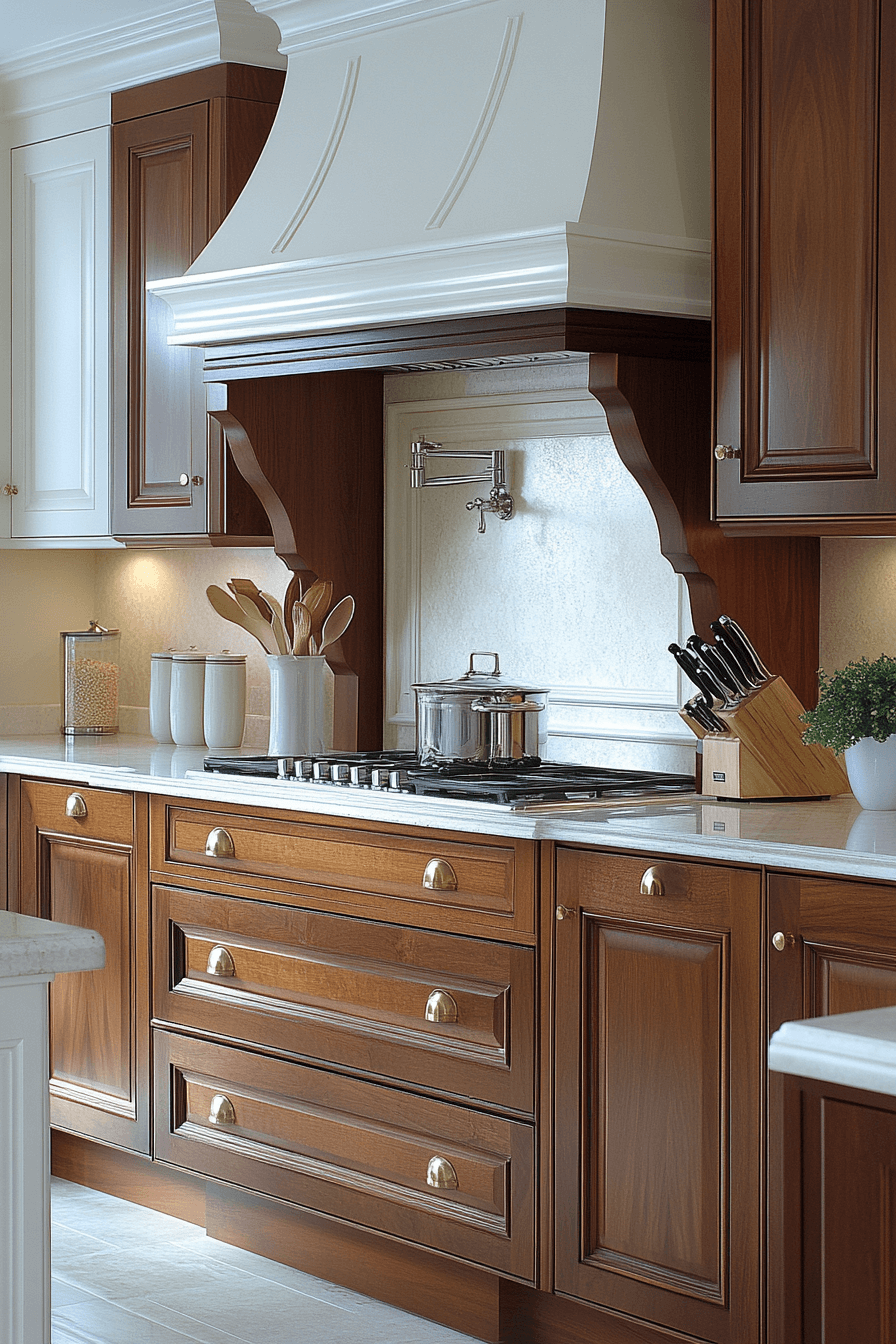 white and wood kitchen cabinets