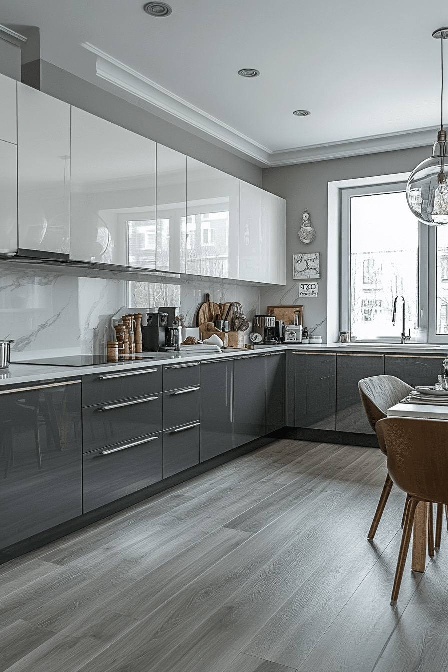 grey and white kitchen cabinets