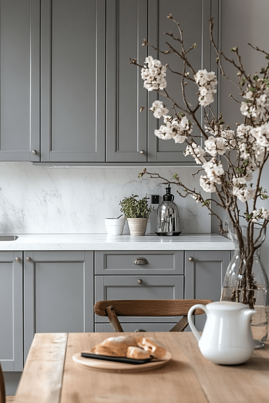 grey and white kitchen cabinets