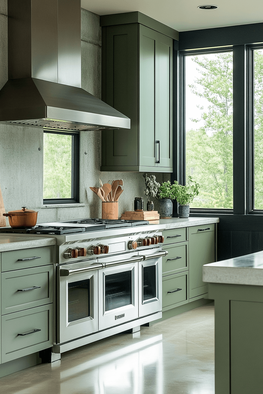 pewter green kitchen cabinets