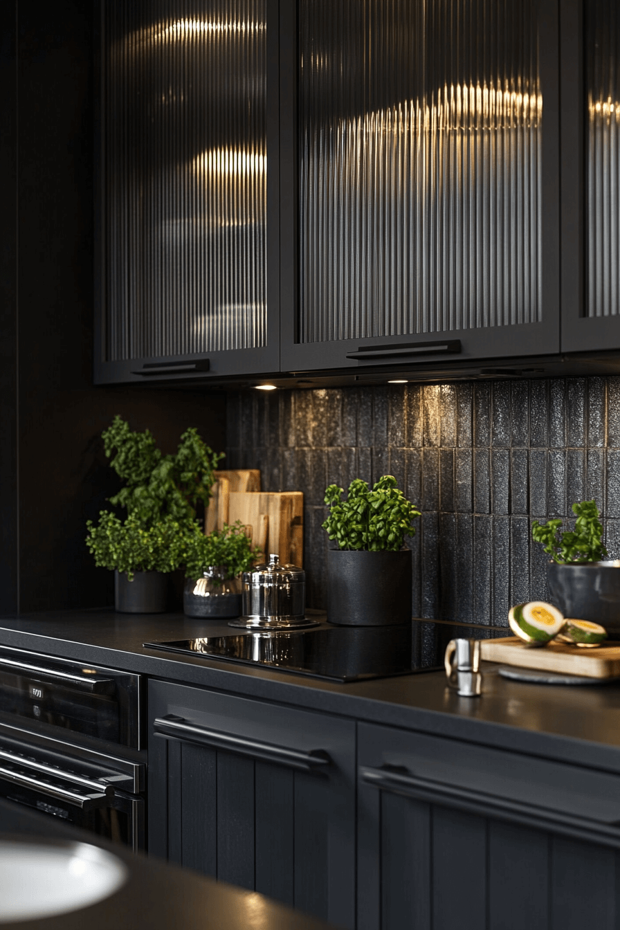 fluted glass kitchen cabinets