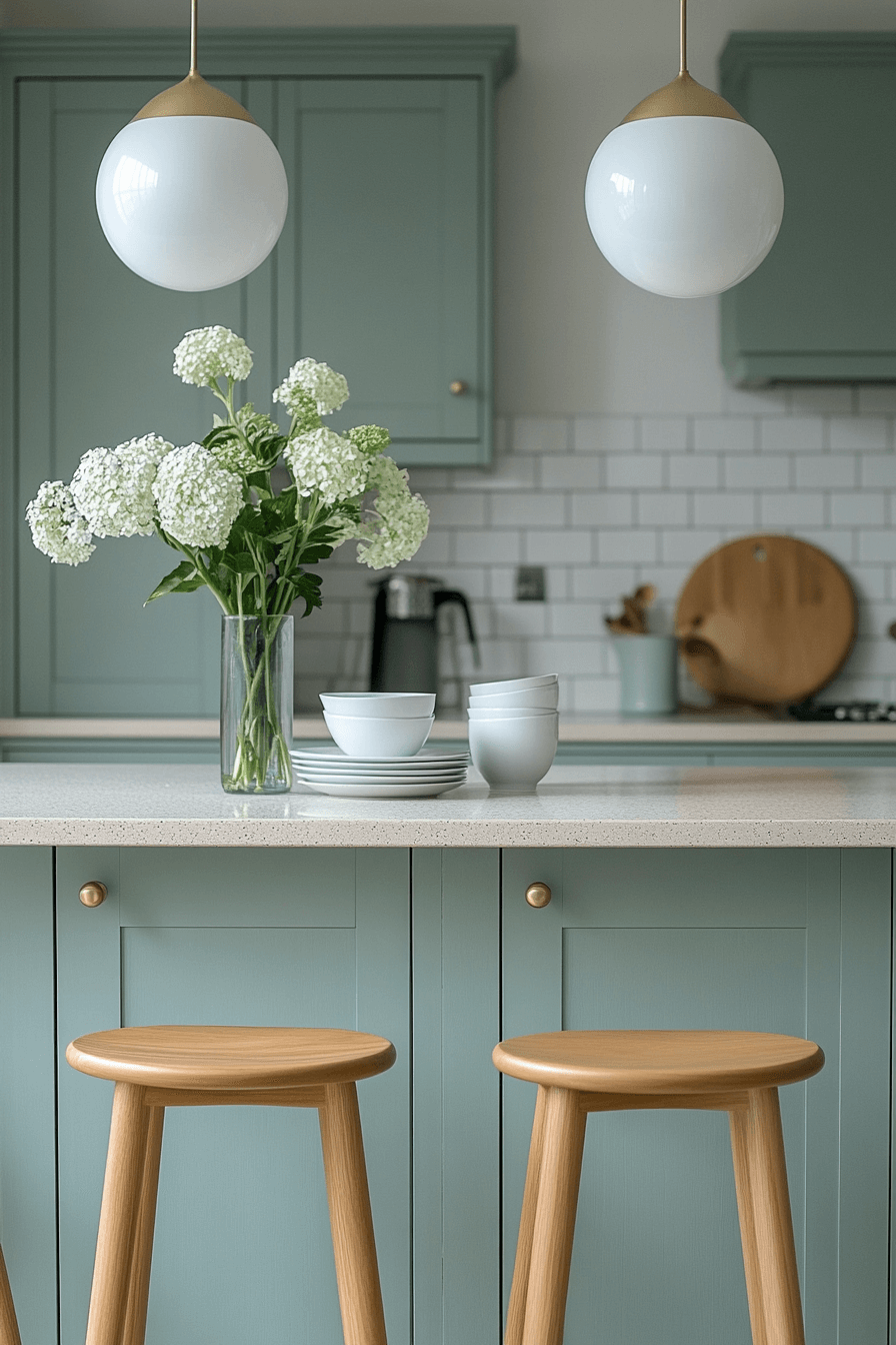pewter green kitchen cabinets