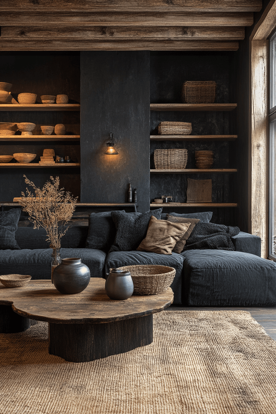 dark cottagecore living room