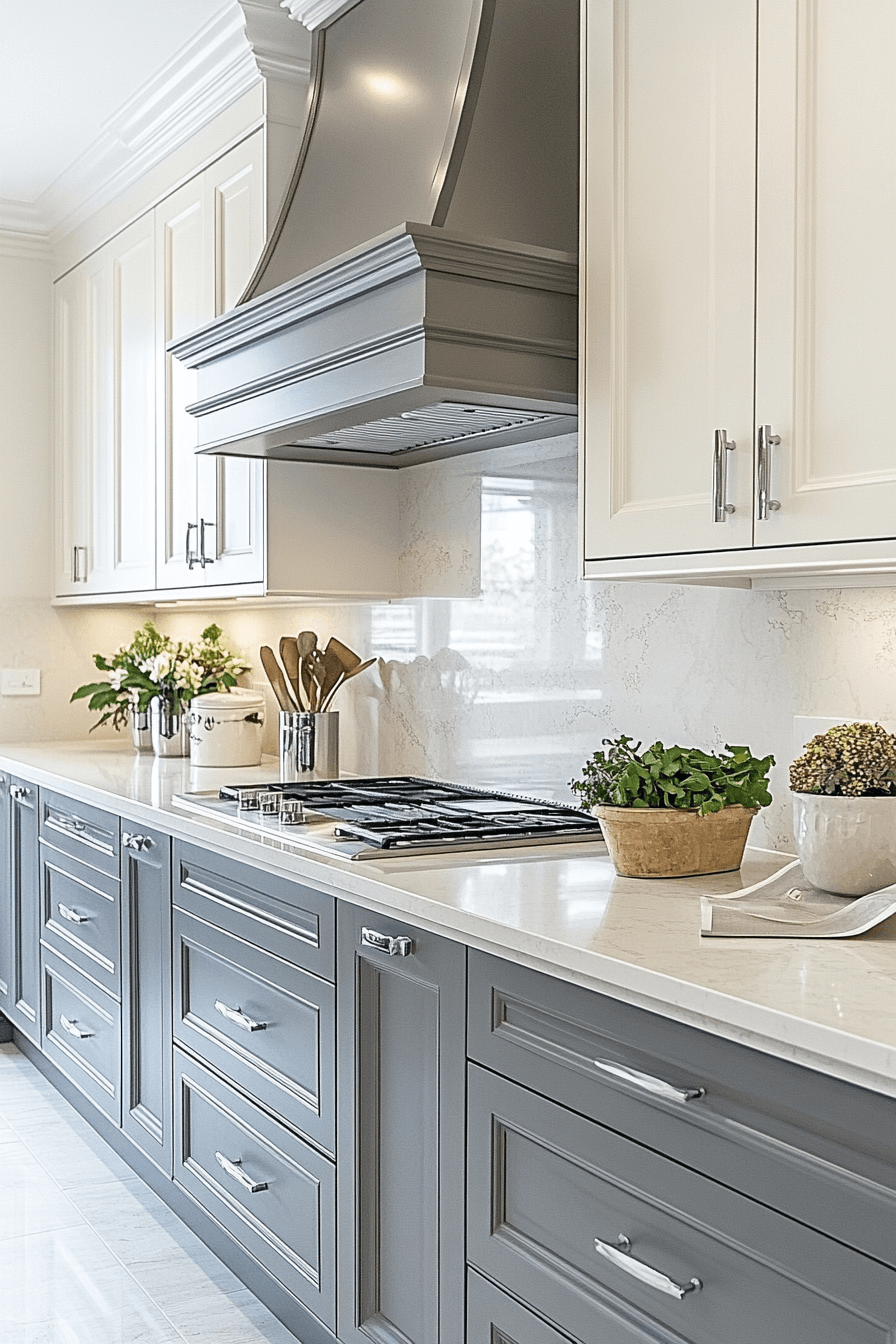 grey and white kitchen cabinets
