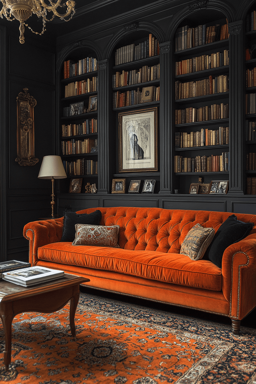 orange couch living room