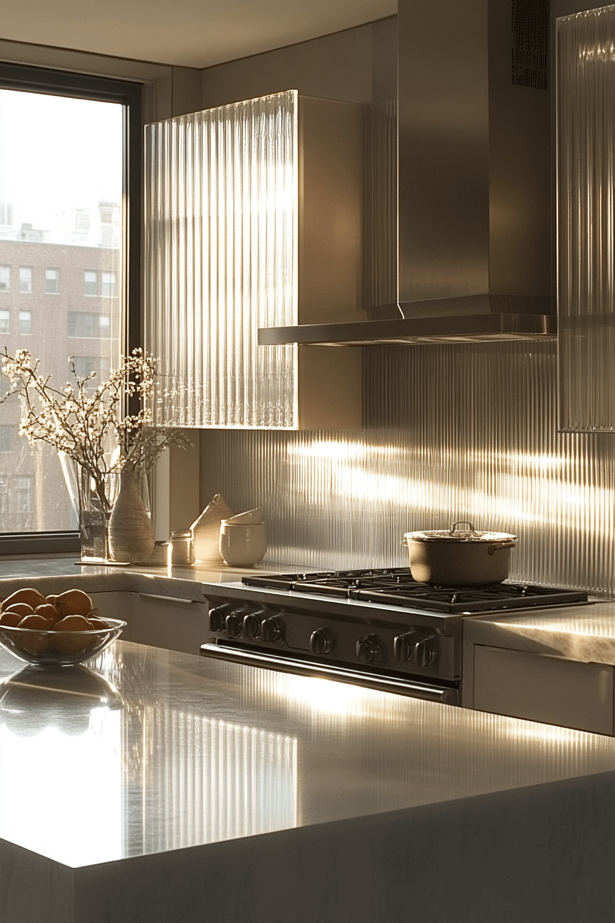fluted glass kitchen cabinets