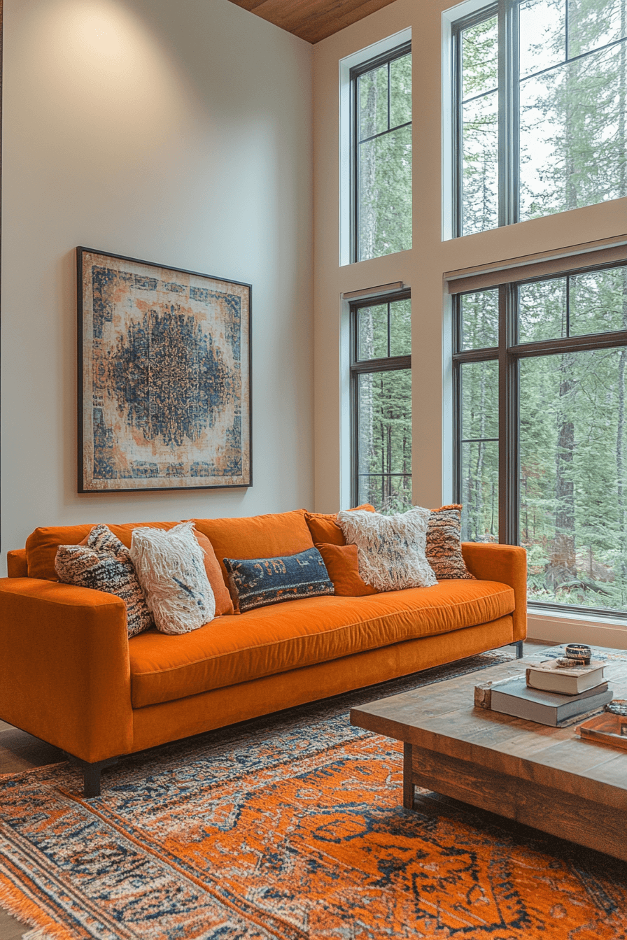 orange couch living room