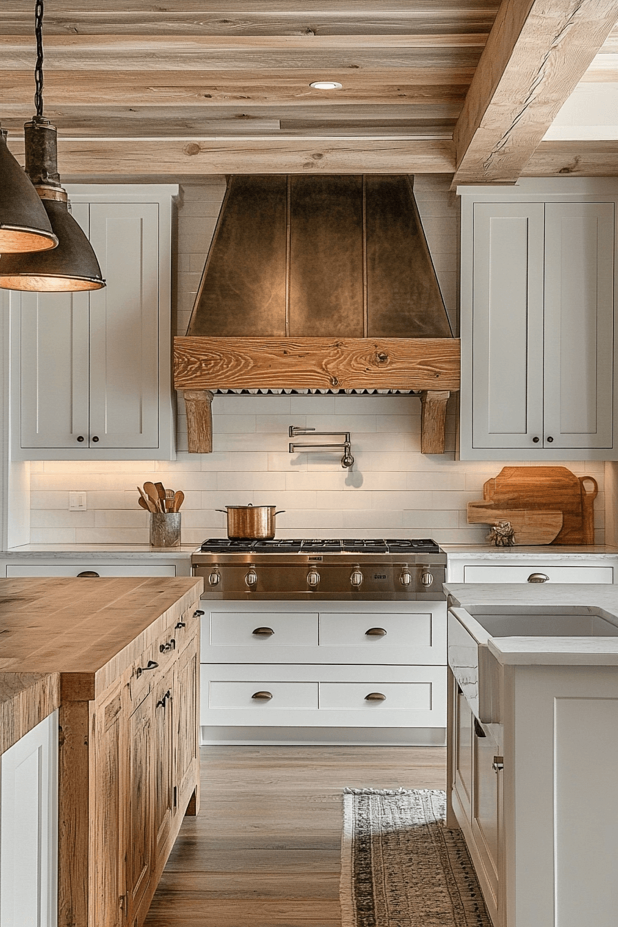 white and wood kitchen cabinets