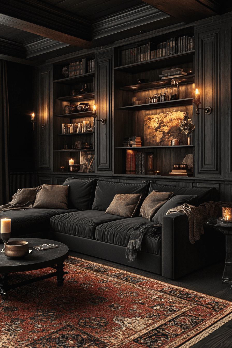 dark cottagecore living room
