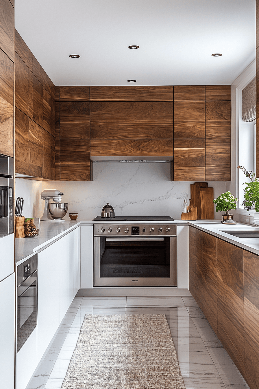 white and wood kitchen cabinets