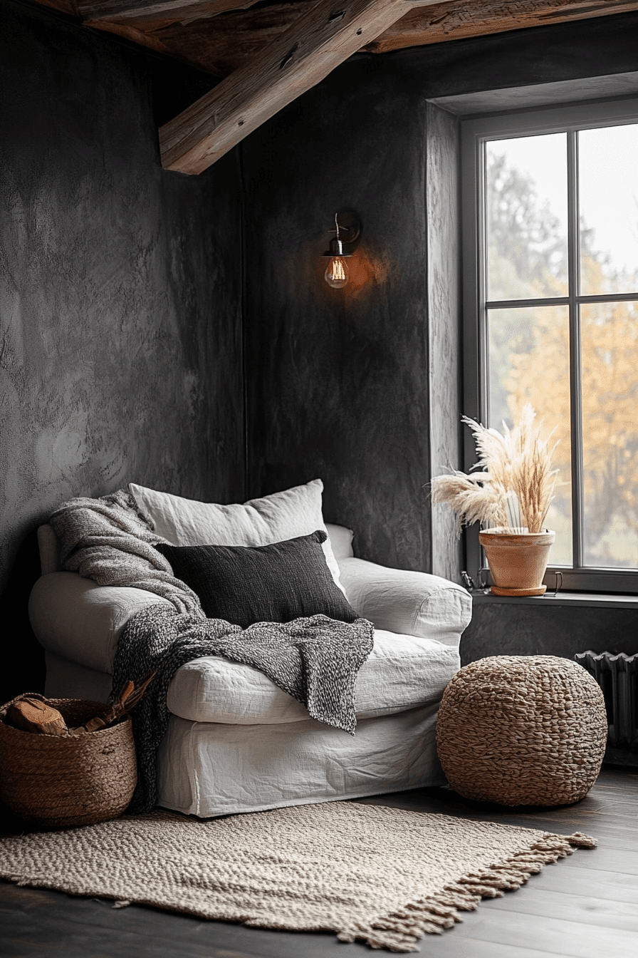 dark cottagecore living room