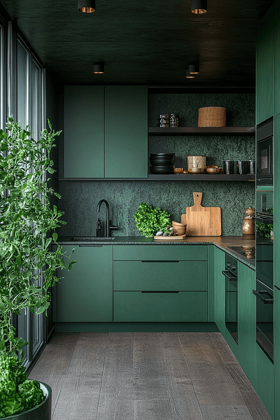 emerald green kitchen cabinets
