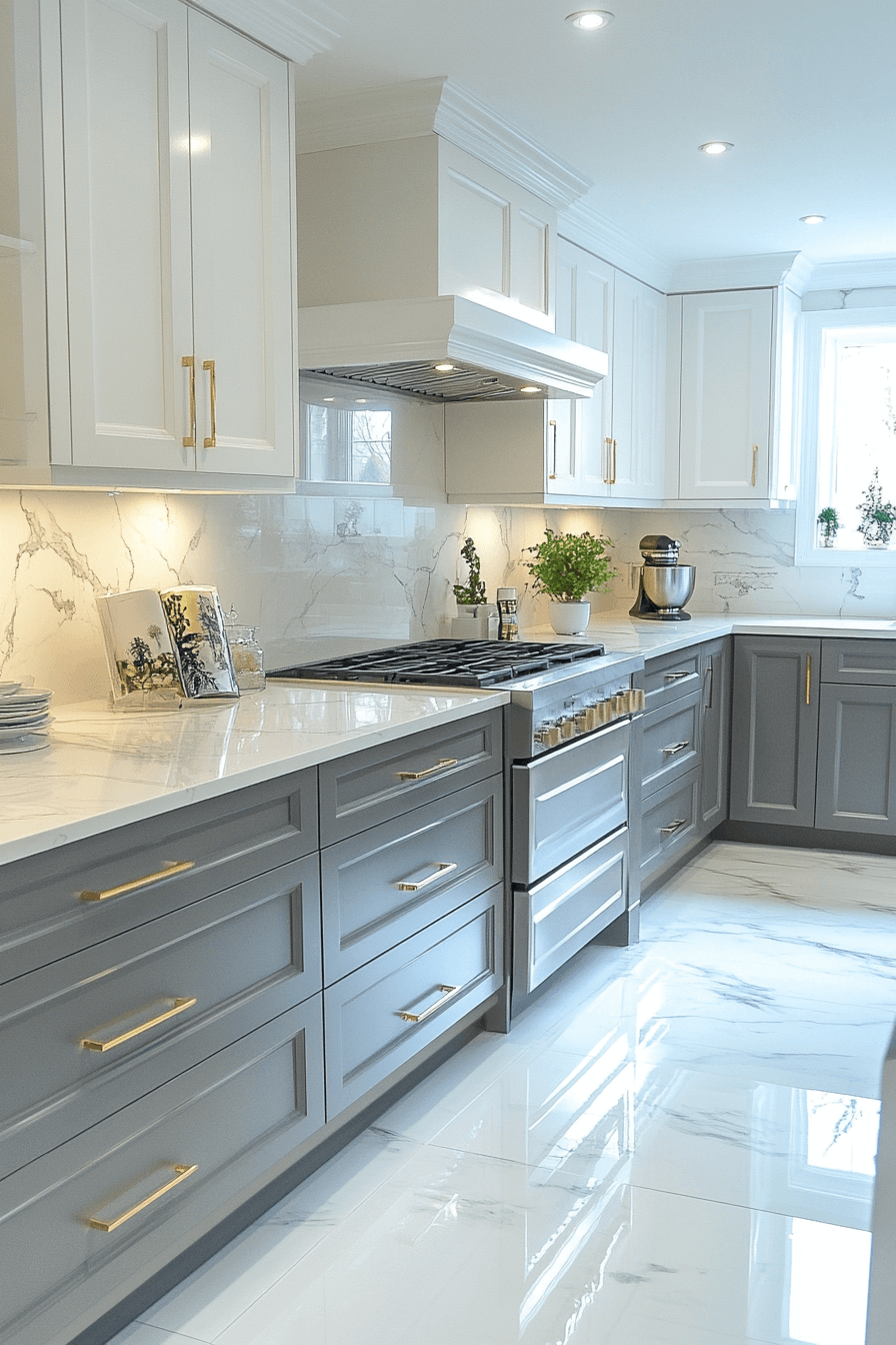 grey and white kitchen cabinets