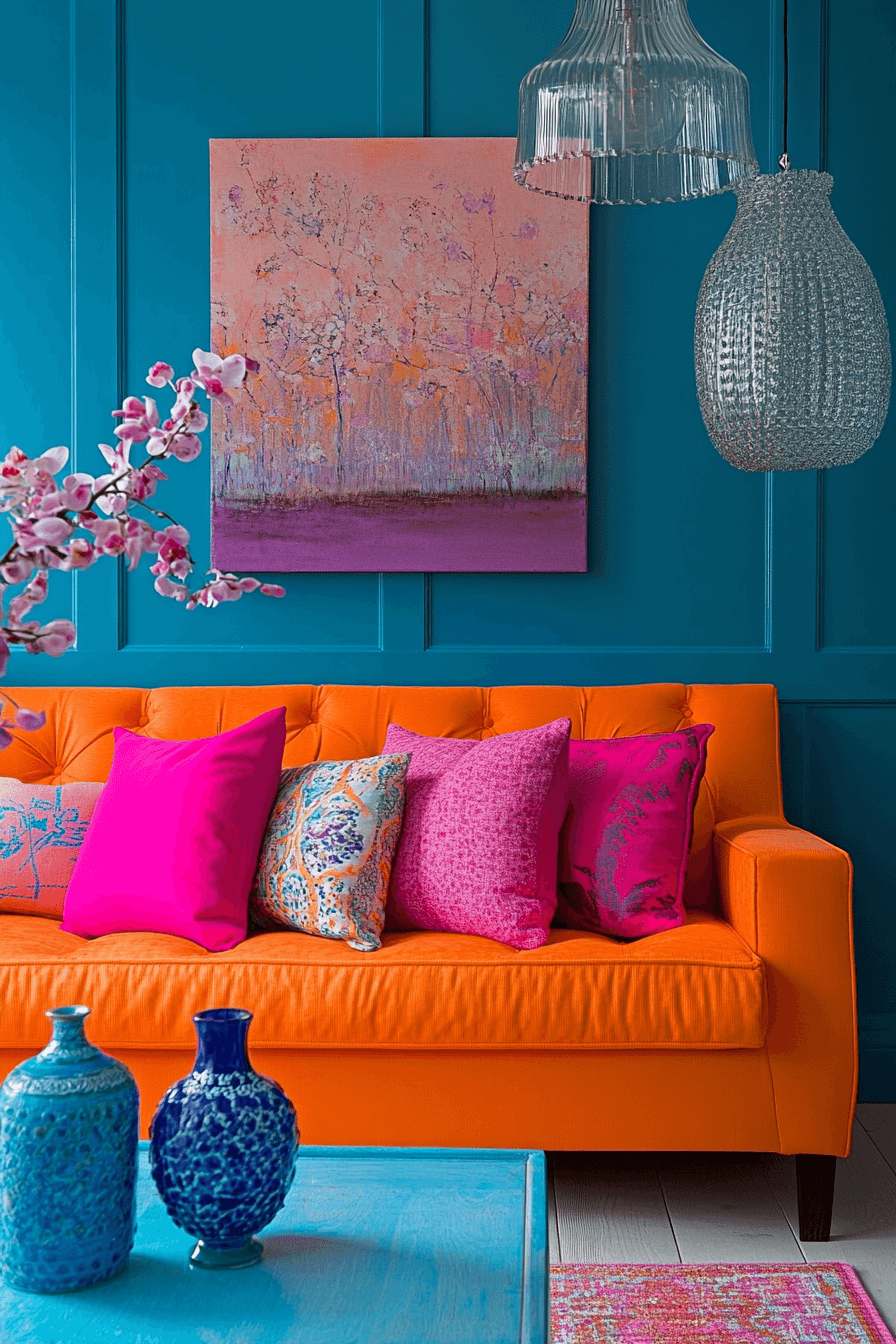 orange couch living room