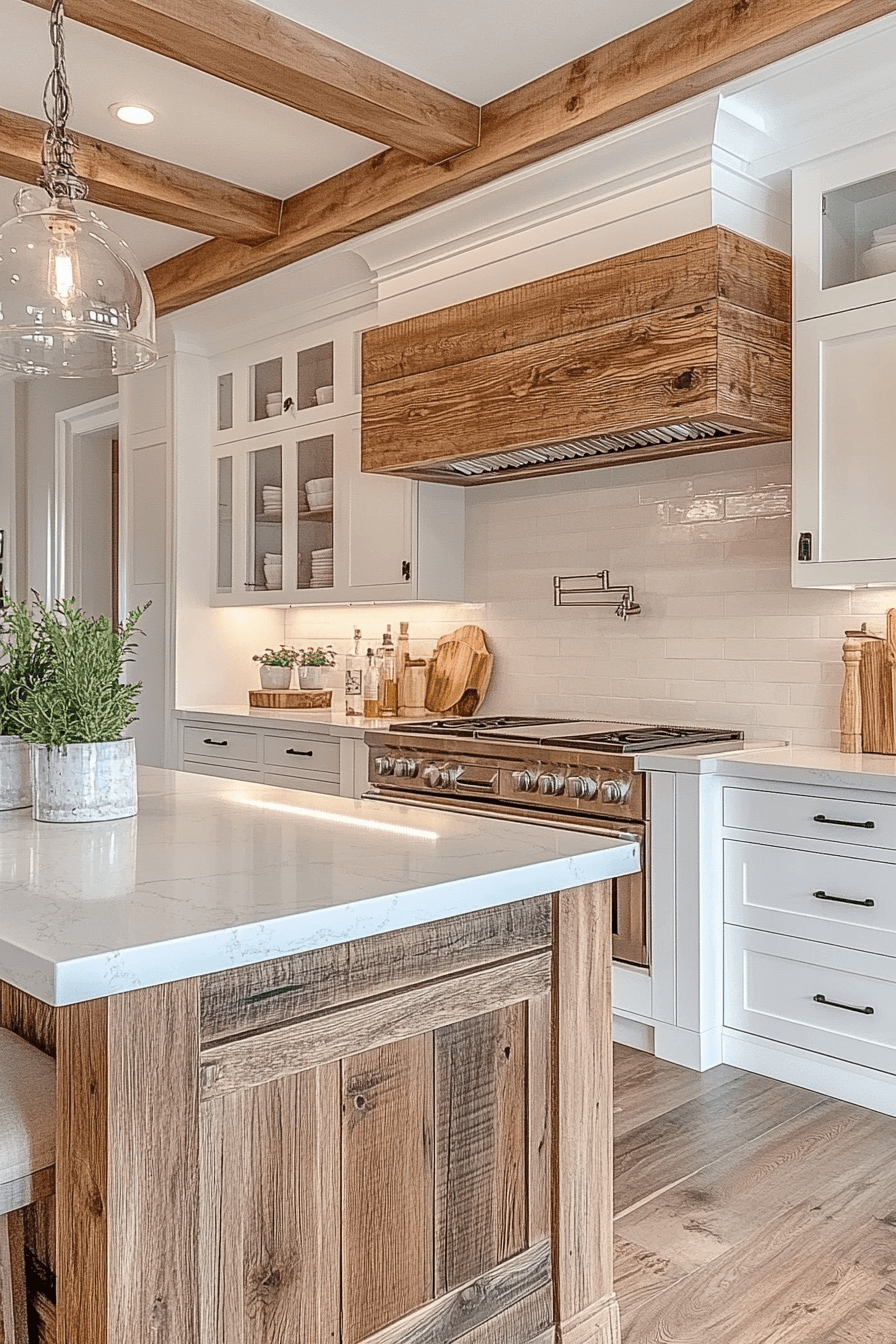 white and wood kitchen cabinets