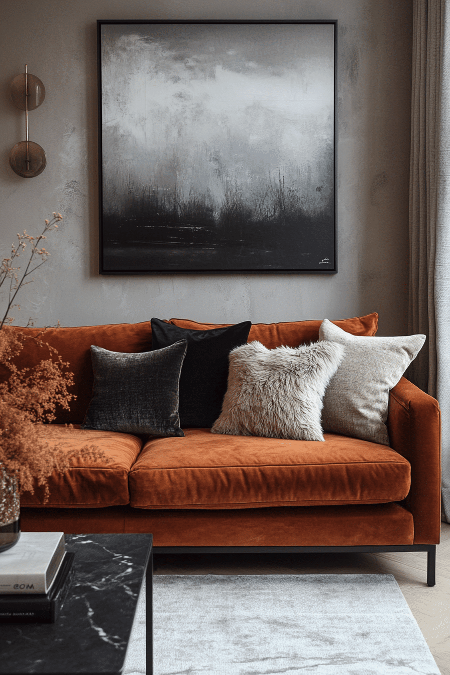 rust couch living room ideas