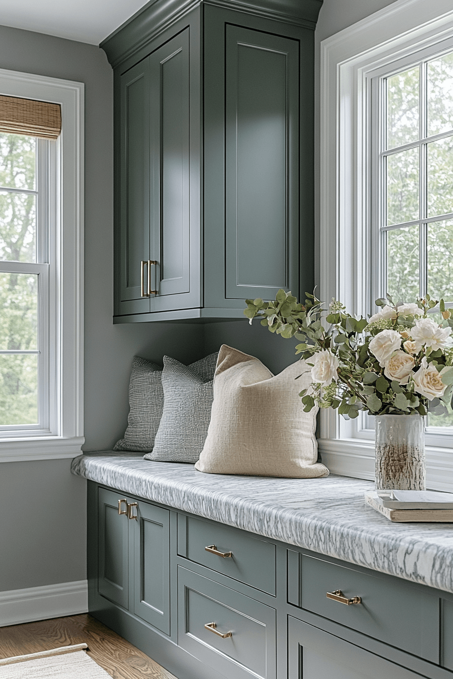 pewter green kitchen cabinets