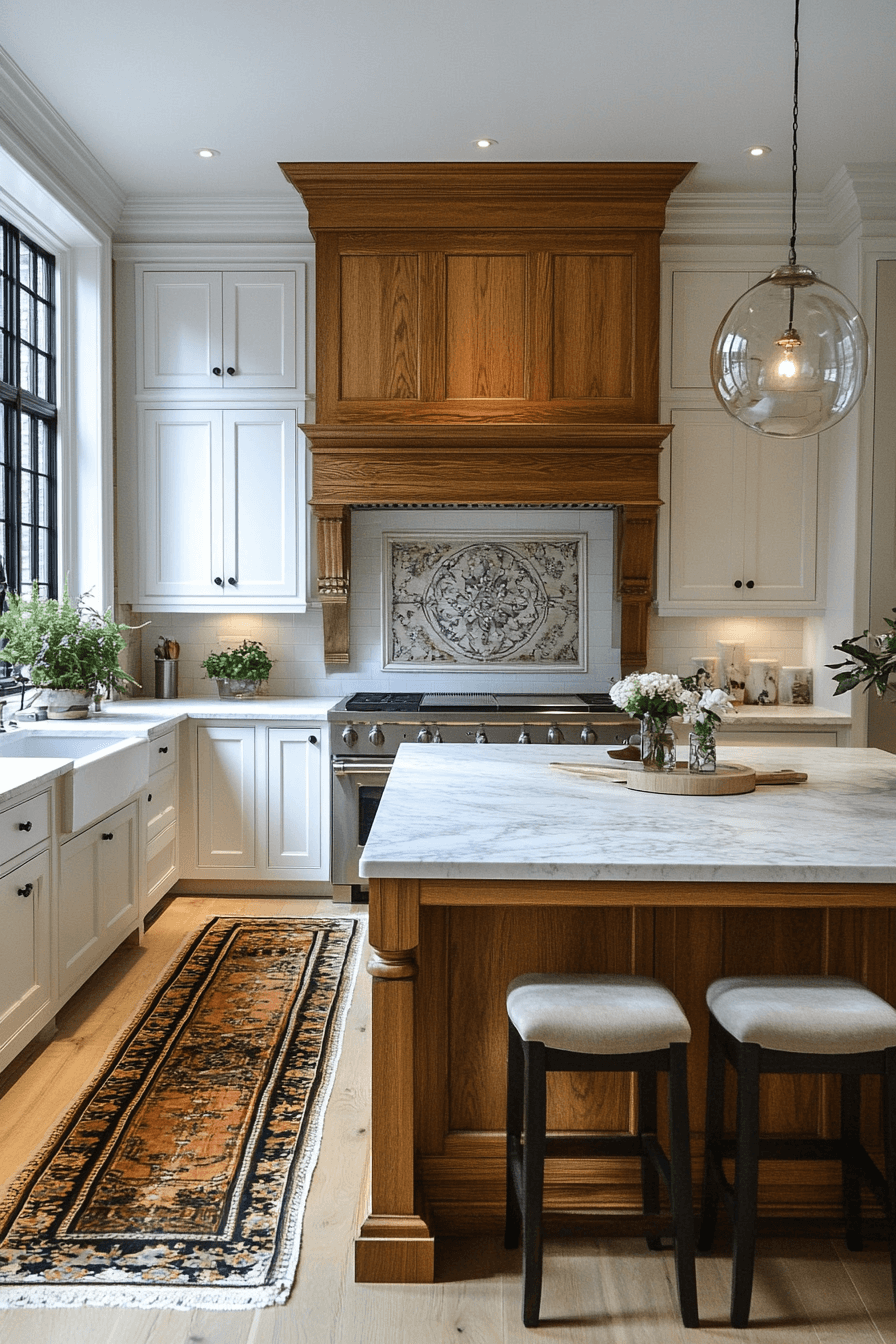 white and wood kitchen cabinets